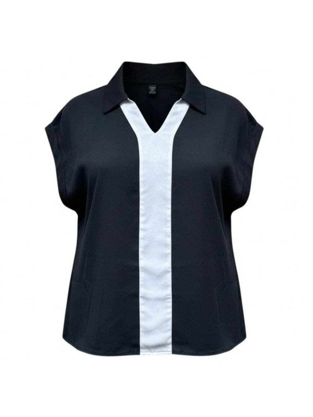 Womens Blouse Plus Size 18 or 3XL Black White V-Neck Collared Sleeveless Blouse